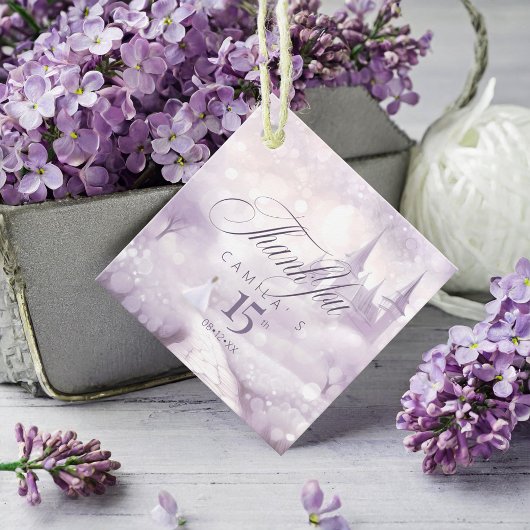 Sprookjesachtige Tuin Quinceanera Lavendel/Lila ID Bedankjes Labels