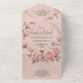 Sprookjesachtige Tuin Roos Blush Wedding Invitatio All In One Uitnodiging (Buitenkant)