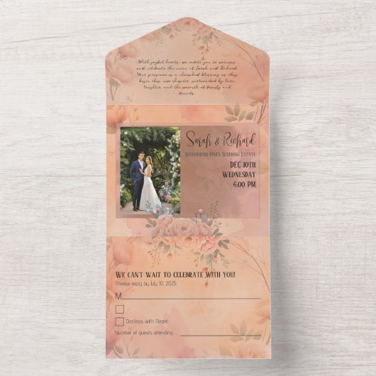 Sprookjesachtige Tuin Sparkle Wedding Blush Roos All In One Uitnodiging (Binnen)