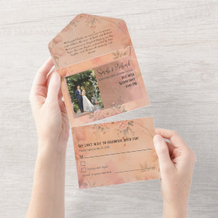 Sprookjesachtige Tuin Sparkle Wedding Blush Roos All In One Uitnodiging