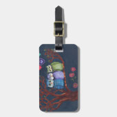 Sprookjesachtige Uilen - Baden in de Middernachtel Bagagelabel (Voorkant verticaal)