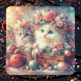 Sprookjesachtige Victoriaanse Kerstkatjes Vierkante Sticker