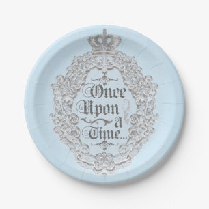 Sprookjesachtige vintage eens upon een tijd blauwe papieren bordje