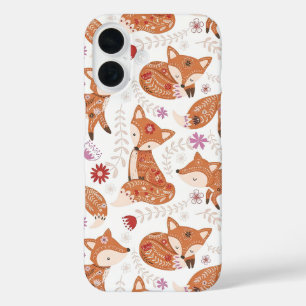 Sprookjesachtige Volkskunst Vos en Bloemen iPhone 16 Hoesje
