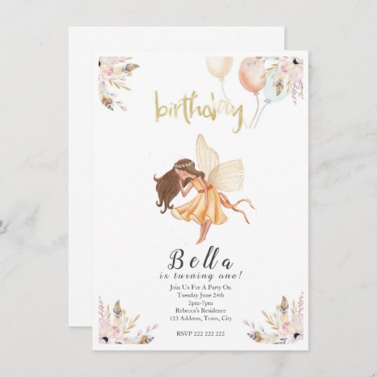 Sprookjesachtige Waterverf Baby Uitnodiging (Voorkant / Achterkant)