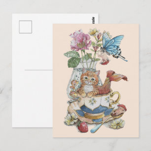 Sprookjesachtige Waterverf Purrmaid Theekop Bloem Briefkaart