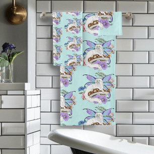 Sprookjesachtige Witte Fee Kat Blauwe Paddenstoel Bad Handdoek