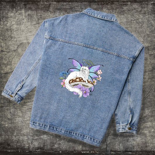 Sprookjesachtige Witte Fee Kat Blauwe Paddenstoel  Denim Jacket
