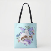 Sprookjesachtige Witte Fee Kat Blauwe Paddenstoel Tote Bag (Voorkant)