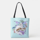 Sprookjesachtige Witte Fee Kat Blauwe Paddenstoel Tote Bag (Achterkant)