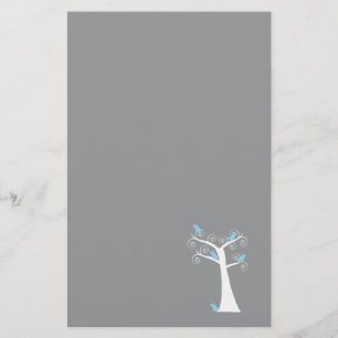 Sprookjesachtige Witte Spiraalboom met Blauwe Voge Briefpapier