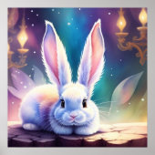 Sprookjesachtige witte Waterverf Bunny Poster (Voorkant)