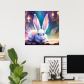 Sprookjesachtige witte Waterverf Bunny Poster (Thuiskantoor)