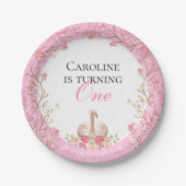 Sprookjesachtige Zwaan Roze Bloemen Verjaardagsfee Papieren Bordje (Voorkant)