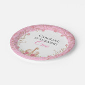 Sprookjesachtige Zwaan Roze Bloemen Verjaardagsfee Papieren Bordje (Gekanteld)