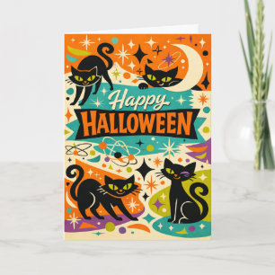 Sprookjesachtige Zwarte Kat Atomtijdperk Halloween Kaart