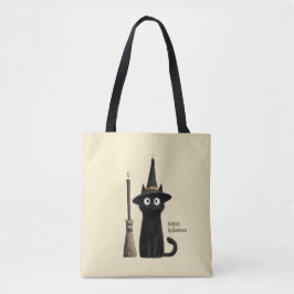 Sprookjesachtige Zwarte Kat Gelukkig Halloween Tote Bag