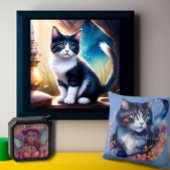 Sprookjesblauw Waterverf Kitten Kussen