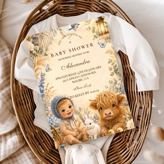 Sprookjesblauwe Boho Baby Shower Kaart