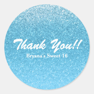 Sprookjesblauwe Glitter Sweet 16 Feest Ronde Sticker