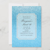 Sprookjesblauwe Glitter Sweet 16 Feest Uitnodiging (Voorkant)