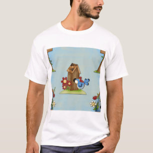 Sprookjesblauwe Vogel en Vogelnesthuis Cute Lente T-shirt
