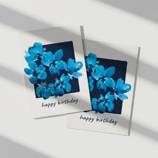 Sprookjesblauwe Waterverf Bloemen Verjaardagskaart Kaart
