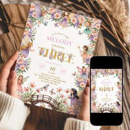 Sprookjesbloem 3e verjaardagsuitnodiging kaart