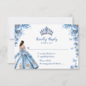 Sprookjesbloem Dusty Blue Princess Quinceañera RSVP Kaartje (Voorkant)
