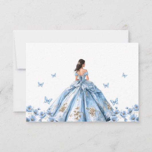 Sprookjesbloem Dusty Blue Princess Quinceañera RSVP Kaartje (Achterkant)