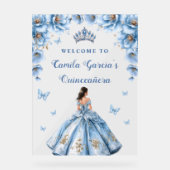Sprookjesbloem Dusty Blue Quinceañera Welkom Acryl Bord (Voorkant)