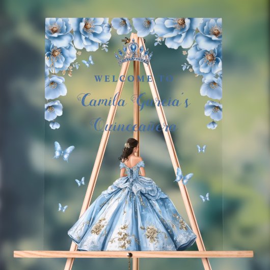 Sprookjesbloem Dusty Blue Quinceañera Welkom Acryl Bord (Neutraal)