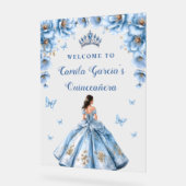 Sprookjesbloem Dusty Blue Quinceañera Welkom Acryl Bord (Hoek)