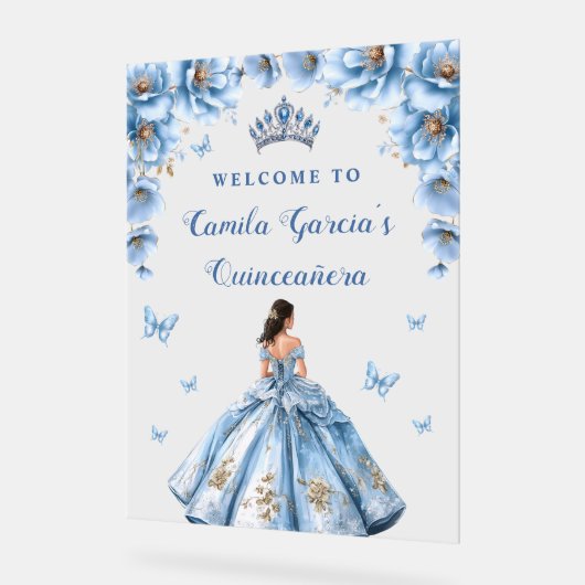 Sprookjesbloem Dusty Blue Quinceañera Welkom Acryl Bord (Hoek)
