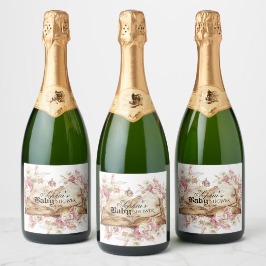 Sprookjesboek Baby Shower Sparkling Wijnetiket (Flessen)