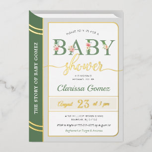 Sprookjesboek Boekomslag Baby Jongen Shower Groen Folie Uitnodiging