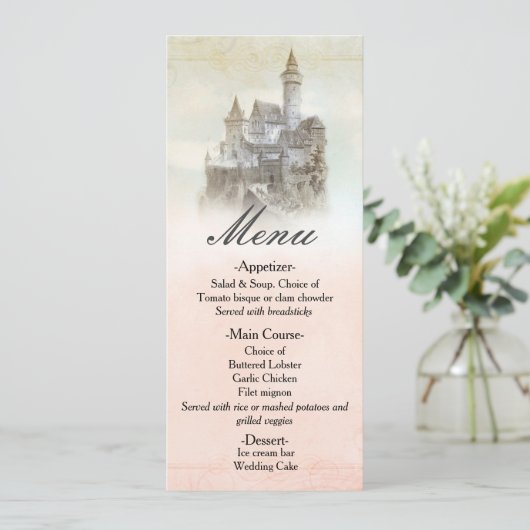 Sprookjesboek Castle Wedding Menu Kaart (Staand voorkant)