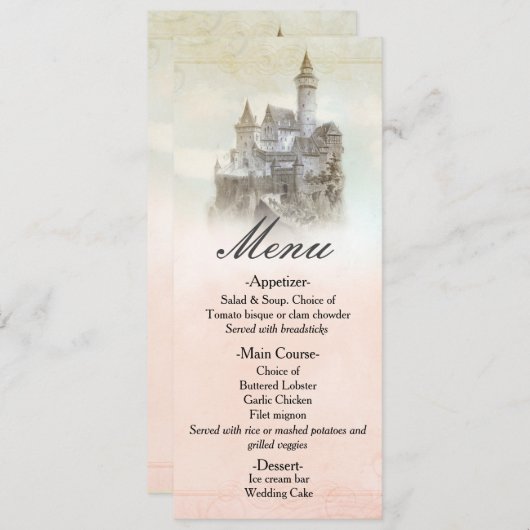 Sprookjesboek Castle Wedding Menu Kaart (Voorkant / Achterkant)