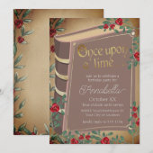 Sprookjesboek Hoesje met rode rozen op perkament Kaart (Voorkant / Achterkant)