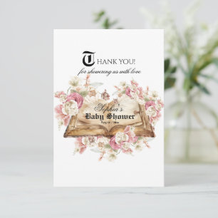 Sprookjesboek Roze Roos Baby Shower Bedankkaart