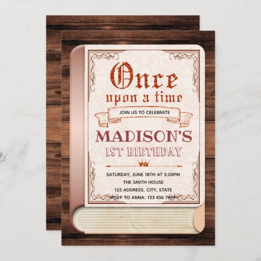 Sprookjesboek verjaardagsuitnodiging kaart (Voorkant / Achterkant)