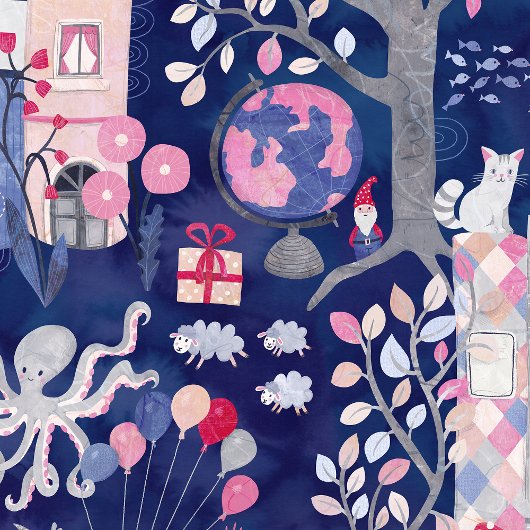 Sprookjesboeken en magische wezens blauw cadeaupapier