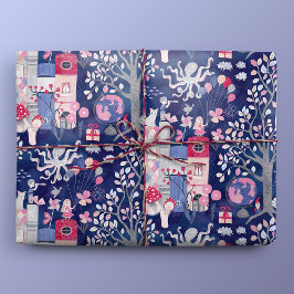 Sprookjesboeken en magische wezens blauw cadeaupapier