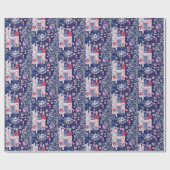 Sprookjesboeken en magische wezens blauw cadeaupapier (Vlak)