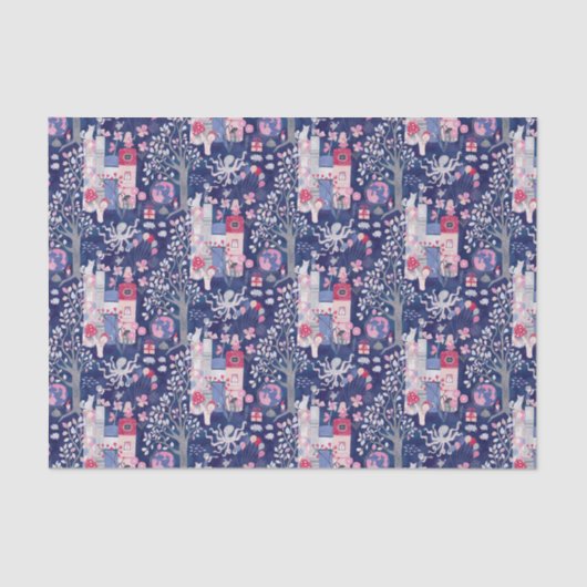 Sprookjesboeken en magische wezens blauw tissuepapier (Voorkant)