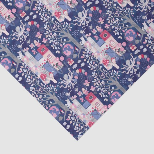 Sprookjesboeken en magische wezens blauw tissuepapier (Detail)