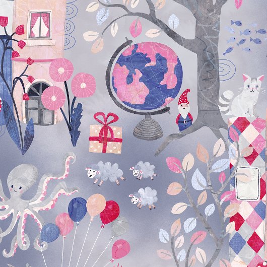 Sprookjesboeken en magische wezens grijs cadeaupapier