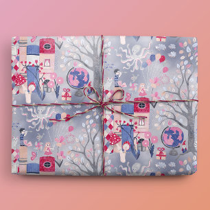 Sprookjesboeken en magische wezens grijs cadeaupapier