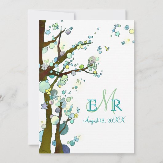 Sprookjesbomen unieke witte bruiloft kaart (Voorkant)