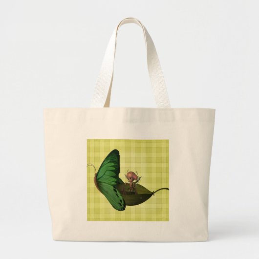 Sprookjesboot Gele Ruiten Grote Tote Bag (Voorkant)